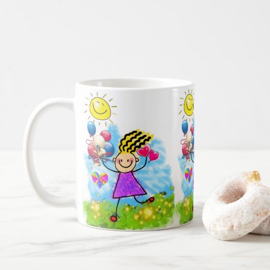 太陽の風船と花のマグカップ コーヒーマグカップ (ドーナツ)