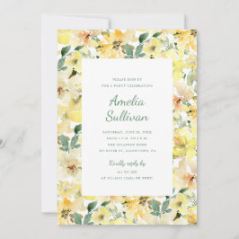 太陽の黄色の水彩花のParty招待状 招待状
