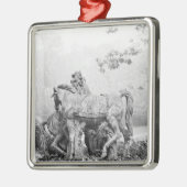 太陽の2頭の馬に手入れをするトリトン メタルオーナメント (左)
