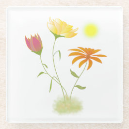 太陽の3つの花 – 透明。 ガラスコースター