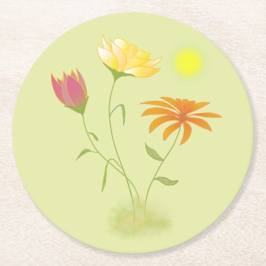 太陽の3つの花 – 透明。 ラウンドペーパーコースター (正面)