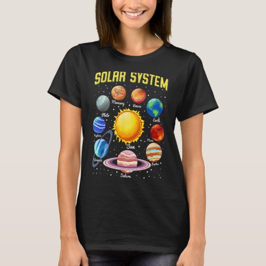 太陽の System Planets Educational Science宇宙値リスト Tシャツ (正面)