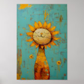 太陽のC5Lを楽しむかわいい絵画ひまわり猫 ポスター (正面)