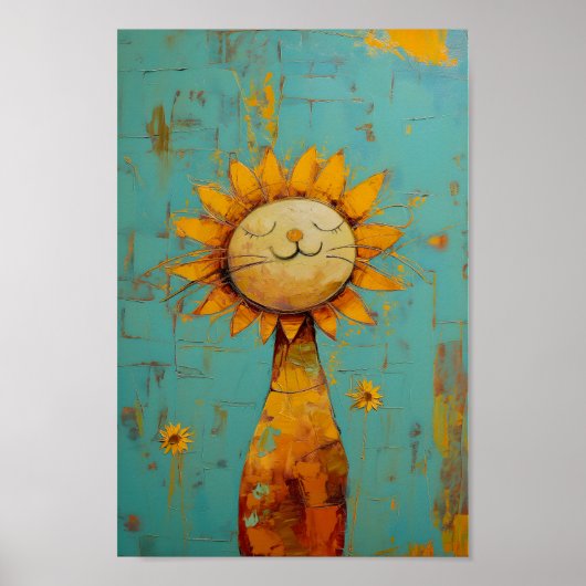太陽のC5Rを楽しむかわいい絵画ひまわり猫 ポスター (正面)
