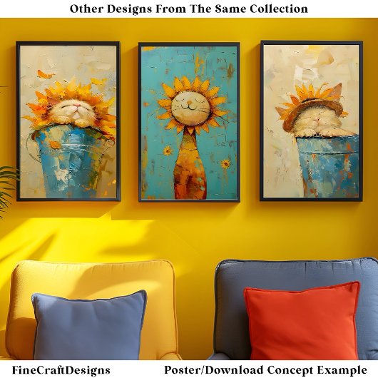 太陽のC5Rを楽しむかわいい絵画ひまわり猫 ポスター