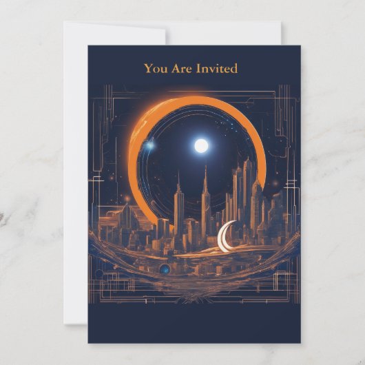 太陽のEclipse表示パーティー完全カスタム街並 招待状 (正面)