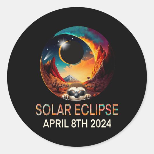 太陽のEclipse 2024おもしろい Sloth着太陽の身Eclip ラウンドシール (正面)