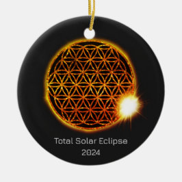 太陽のEclipse 2024きらめく金ゴールドの花 セラミックオーナメント