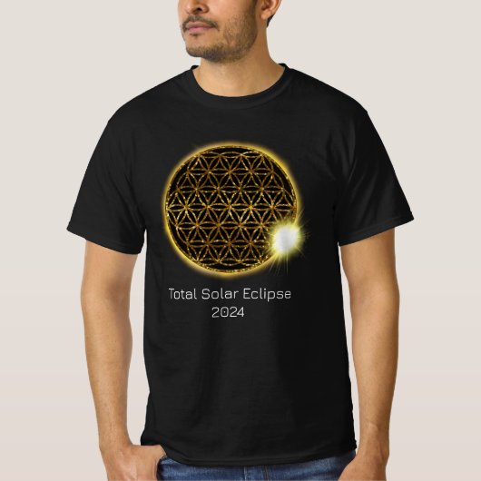 太陽のEclipse 2024きらめく金ゴールドの花 Tシャツ (正面)