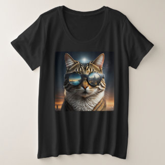 太陽のEclipse,2024 Cat Weak Glasseを太陽の装着 プラスサイズTシャツ