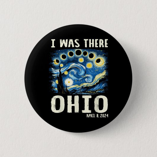 太陽のEclipse 2024 Ohio - Starry Night 絵画's 缶バッジ (正面)