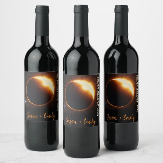 太陽のeclipse realistic sun editable文字 ワインラベル (ボトル)