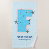 太陽のF型プールのおもしろい ビーチタオル (正面)