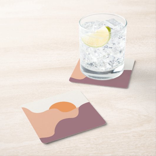 太陽は紫の丘の後ろに下る スクエアペーパーコースター (インサイチュ)