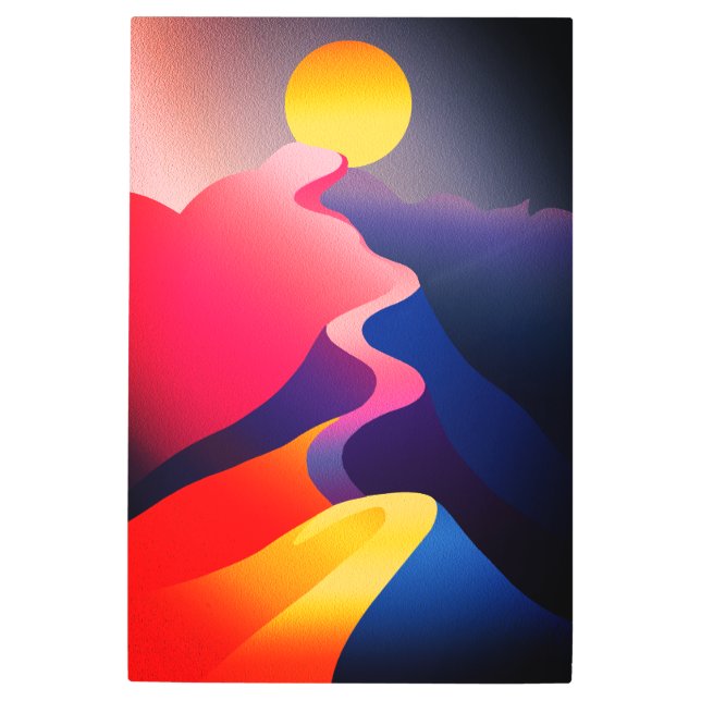 太陽への道 – 抽象芸術鮮やか山 メタルプリント (正面)