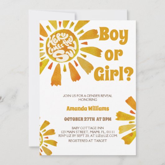 太陽をテーマにした来太陽の性別 招待状 (正面)