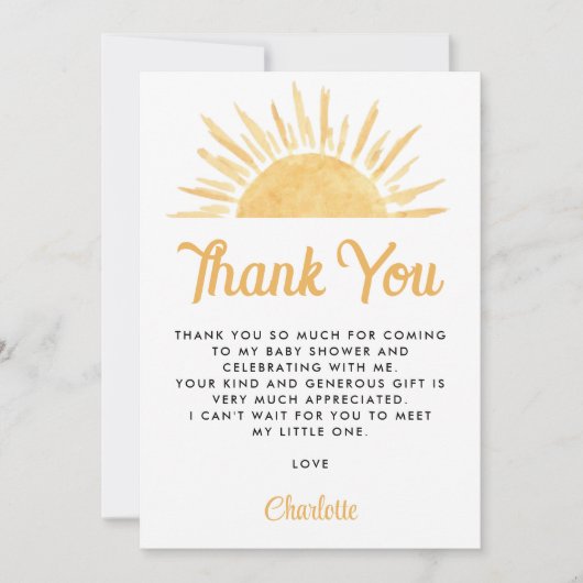 太陽をテーマにした赤ちゃんシャワーありがとう サンキューカード (正面)