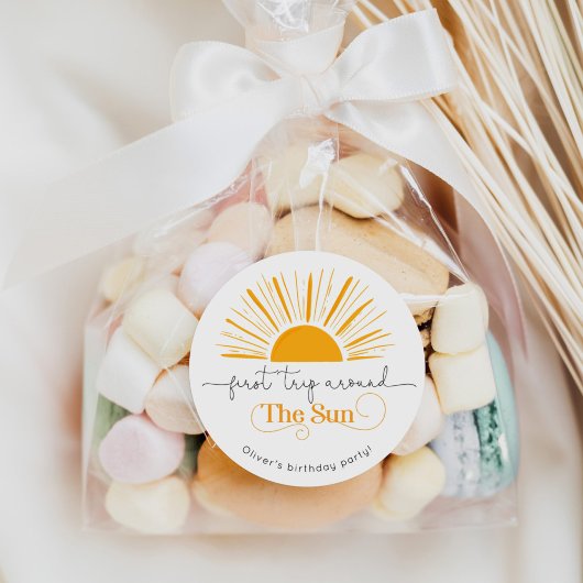 太陽を一周する初めてのお誕生日 男女兼用シンプルデザイン ラウンドシール