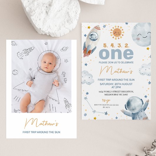 太陽を一周する初めての旅の写真 1歳の誕生日 招待状
