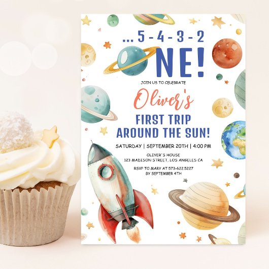 太陽を一周する初めての旅 スペース1歳の誕生日パーティー 招待状