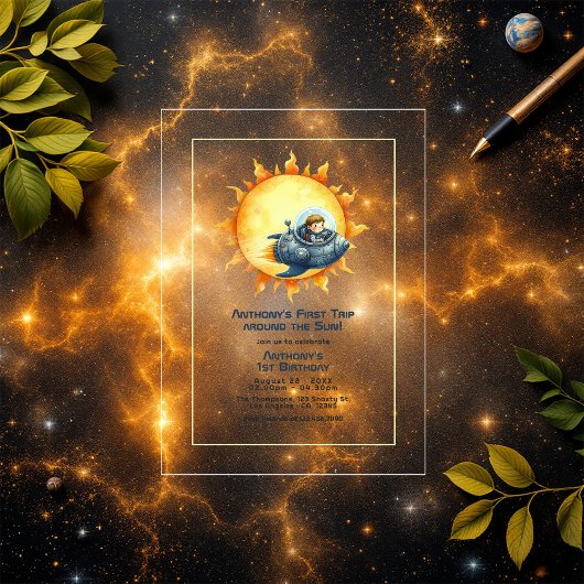 太陽を一周する初めての旅　１歳の誕生日パーティー アクリル招待状