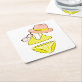 太陽を吸収 – 黄色の水着 スクエアペーパーコースター (アングル)