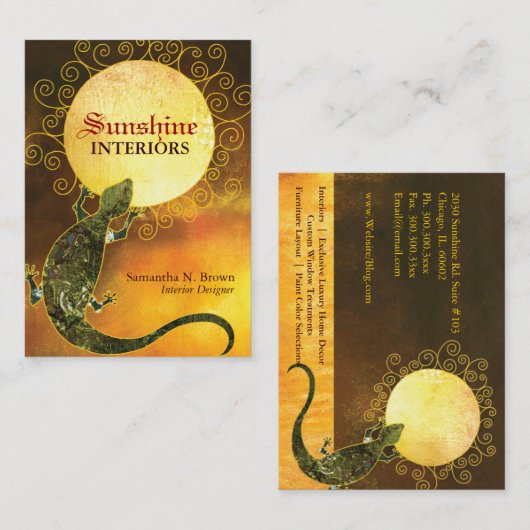 太陽を持つトカゲスタイリッシュ 名刺 (正面/裏面)