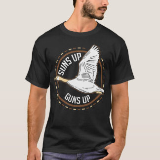 太陽を狩る 銃を上げる ダック ガン フライ バード ブラック エー Tシャツ