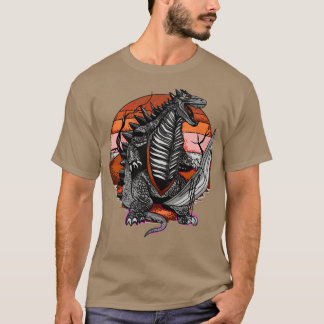 太陽を背景に恐竜を攻撃する Tシャツ