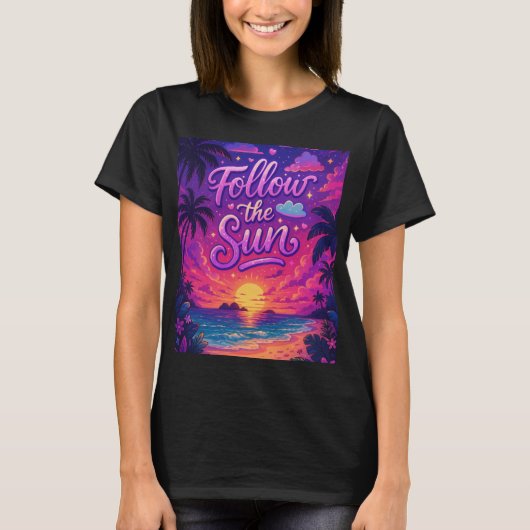 太陽を追って - 可愛い女の子のTシャツ Tシャツ (正面)