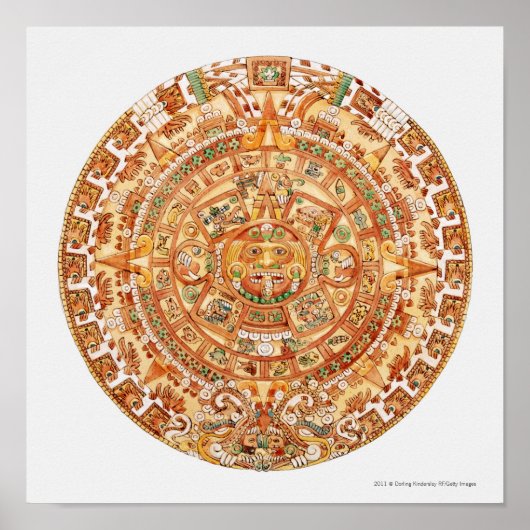 太陽アステカ石イラストレーション ポスター (正面)