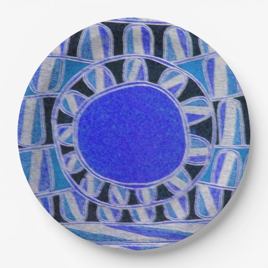 太陽エネル太陽のギーブルーホワイトブラック ペーパープレート (正面)