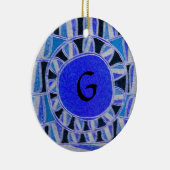太陽エネル太陽のギーモノグラムブルー白黒 セラミックオーナメント (右)