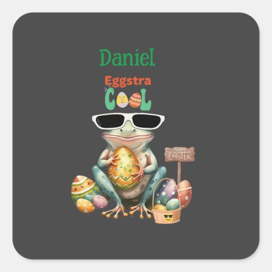 太陽クール眼鏡付きエグストラカエル復活祭うるう年 スクエアシール (正面)