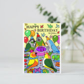 太陽コニュール、コンゴーインコ、クエーカーインコ、カイク、セネガルパロット、ハッピー ポストカード (スタンド正面)