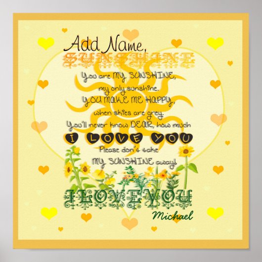 太陽パーソナライズされた光とハート ポスター (正面)