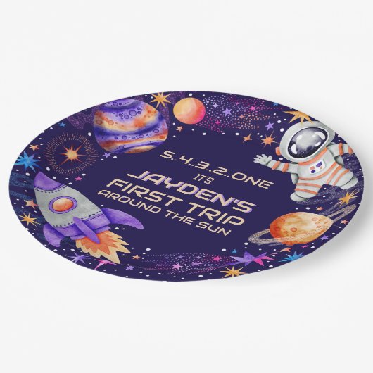 太陽ロケのまわりにット宇宙飛行士宇宙 ペーパープレート (アングル)