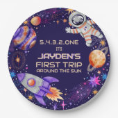 太陽ロケのまわりにット宇宙飛行士宇宙 ペーパープレート (正面)