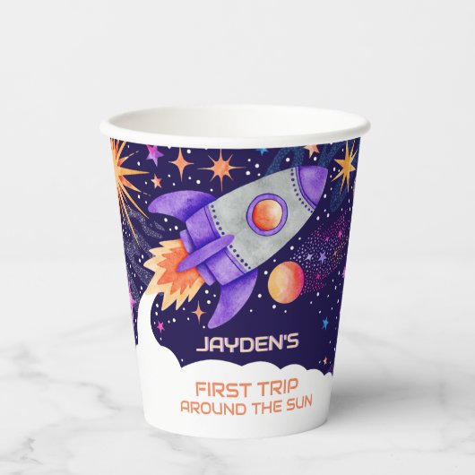 太陽ロケのまわりにット宇宙飛行士宇宙 紙コップ (正面)