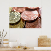 太陽光の下のユーロ硬貨 ポスター (キッチン)