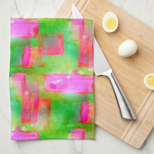 太陽光の抽象芸術色彩の鮮やかは黄色、ピンク キッチンタオル (四つ折り)