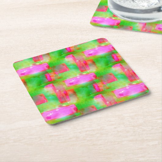太陽光の抽象芸術色彩の鮮やかは黄色、ピンク スクエアペーパーコースター (アングル)