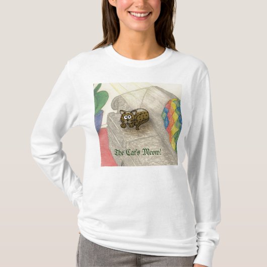 太陽光線の中の長椅子に横たわる漫画の猫 Tシャツ (正面)