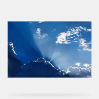 太陽光線の壁アート 青空 ミニマリストの雲 アクリルサイン