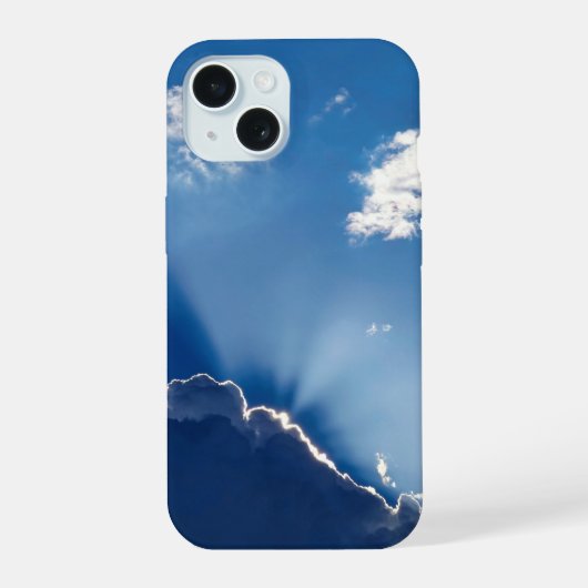 太陽光線の壁アート 青空 ミニマリストの雲 iPhone 15ケース (裏面)