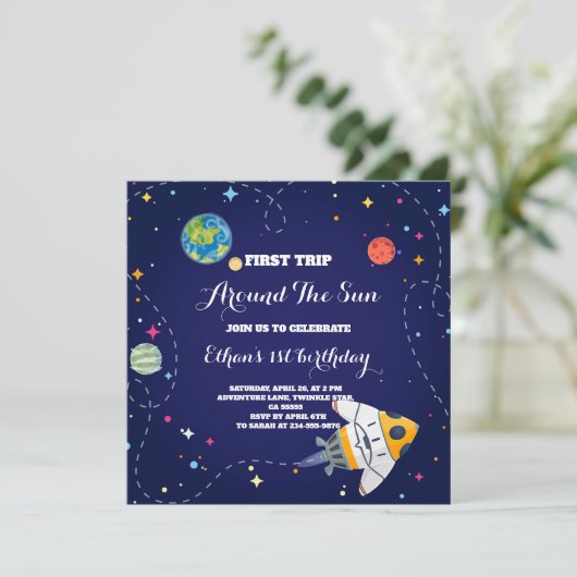太陽外のまわりに外宇宙の最初の旅1回目の誕生日 招待状 (スタンド正面)