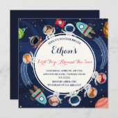 太陽外のまわりに外宇宙の最初の旅1回目の誕生日 招待状 (正面/裏面)