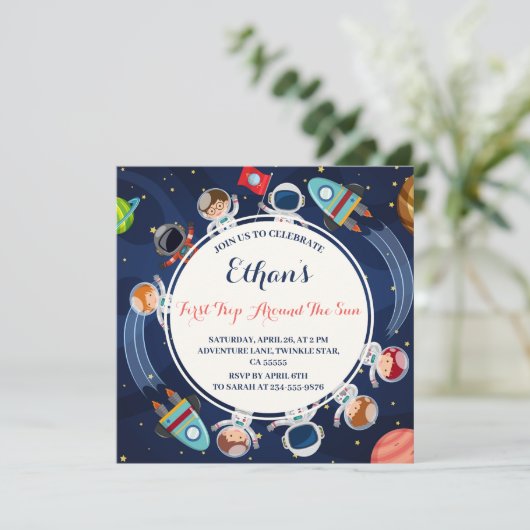 太陽外のまわりに外宇宙の最初の旅1回目の誕生日 招待状 (スタンド正面)