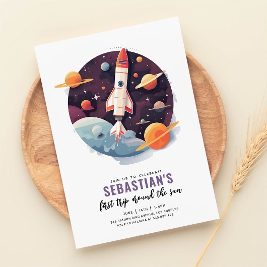 太陽外のまわりに外宇宙の最初の旅1回目の誕生日 招待状
