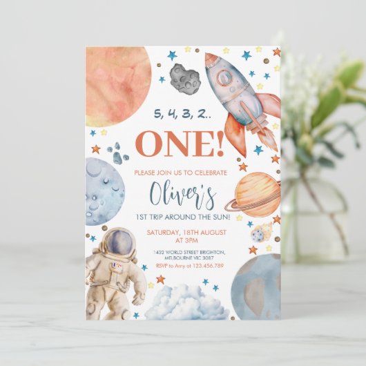 太陽宇宙飛行士のまわりに誕生日会の最初の旅 招待状 (スタンド正面)